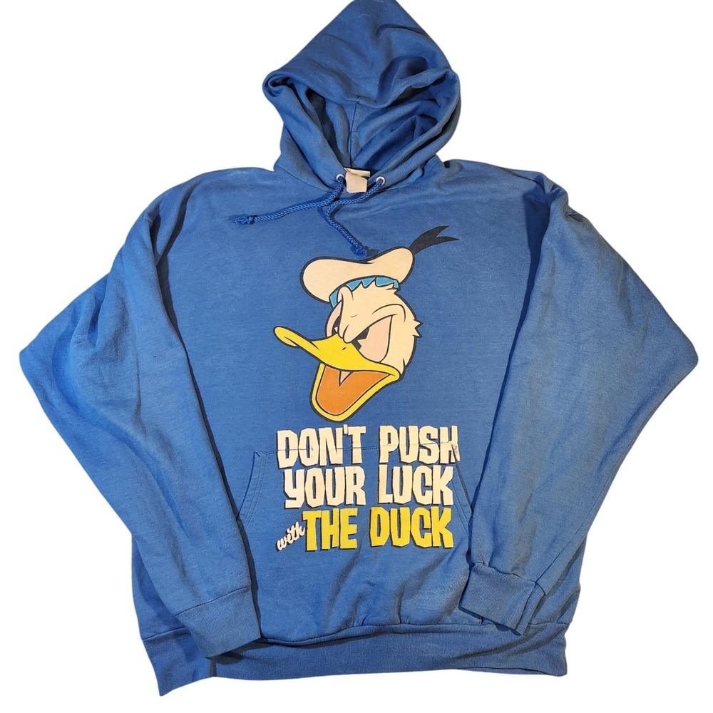 Vintage‎ Walt Disney World Donald Duck Hoodie XL Blue Graphic Pullover